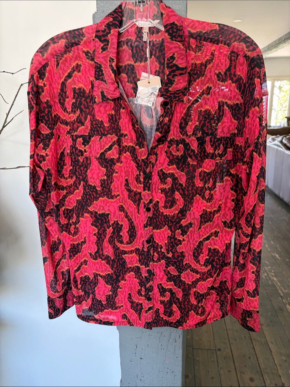 ESQUALO Hot Pink & Black Abstract Print Button-Down Shirt
